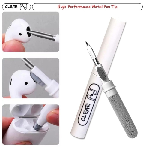 Clear Pod Cleaner Kit for Airpods Pro 1 2 3, Samsung Android Earbuds, Multifunctional Cleaning Pen with Soft Brush, Flocking Sponge for Headphones,
