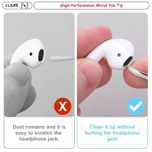 Clear Pod Cleaner Kit for Airpods Pro 1 2 3, Samsung Android Earbuds, Multifunctional Cleaning Pen with Soft Brush, Flocking Sponge for Headphones,