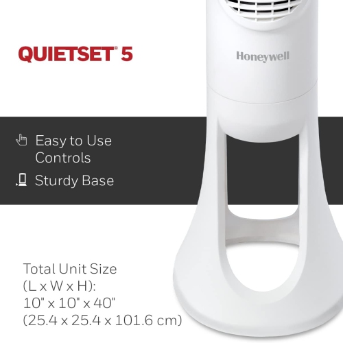 Honeywell HYF260WC QuietSet® Whole Room 40” Tall Tower Fan Home, Bedroom, Office, 75° Oscillation, Remote Control, 5 speeds, Slim Profile, Auto