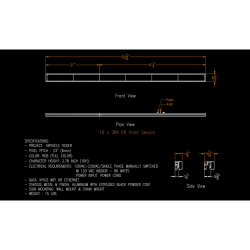 SKYBOX SPORTS NETWORK TITAN 63” Sports and Stock Ticker / 16 Pixels x 6mm 65,000 color LED