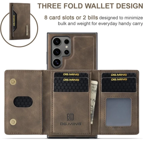 Samsung Galaxy S24 Ultra Wallet Case: Detachable Magnetic Card Holder, Faux Leather Kickstand, Shockproof Cover | Brown Coffee