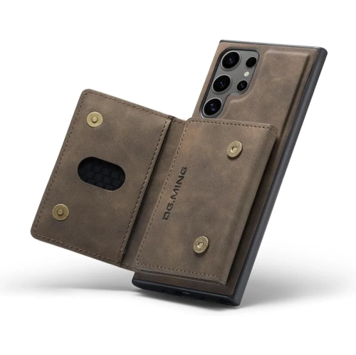 Samsung Galaxy S24 Ultra Wallet Case: Detachable Magnetic Card Holder, Faux Leather Kickstand, Shockproof Cover | Brown Coffee