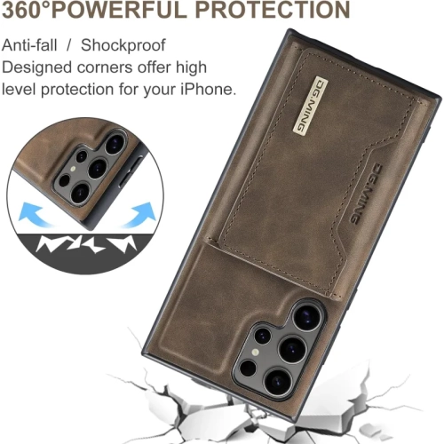 Samsung Galaxy S24 Ultra Wallet Case: Detachable Magnetic Card Holder, Faux Leather Kickstand, Shockproof Cover | Brown Coffee