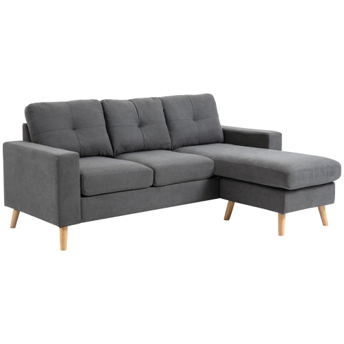 HOMCOM  Modular Sectional Sofa, L Shape Sectional Couch \w Reversible Chaise, Modern Tufted 3 Seater Corner Sofa \w Wooden Legs for Living Room