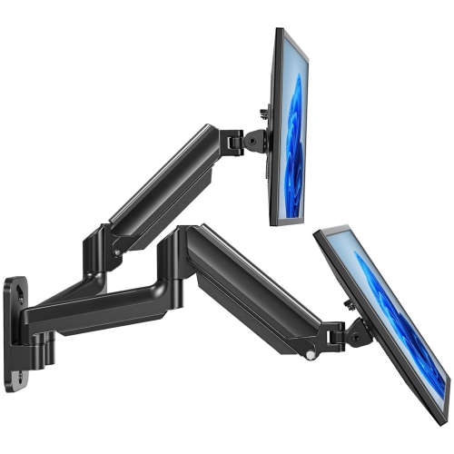 Dual Monitor Wall Mount Up to 32 inch Screens, Wall Monitor Mount with Gas Spring System, Height Adjustable Tilt, Swivel, Rotate, Dual Monitor Mount