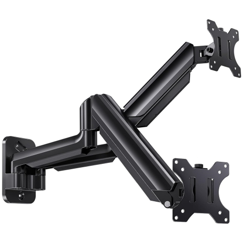 Dual Monitor Wall Mount Up to 32 inch Screens, Wall Monitor Mount with Gas Spring System, Height Adjustable Tilt, Swivel, Rotate, Dual Monitor Mount