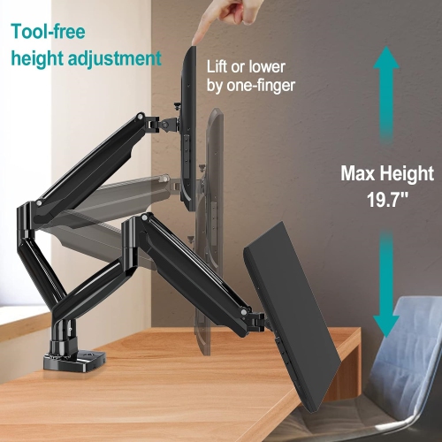 Dual Monitor Desk Mount fits 22” to 35” Ultrawide Computer Screen, Holds up to 26.4lbs Each, Fully Adjustable Long Monitor Arm for Two Monitors, Gas