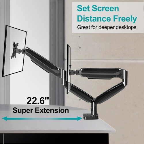 Dual Monitor Desk Mount fits 22” to 35” Ultrawide Computer Screen, Holds up to 26.4lbs Each, Fully Adjustable Long Monitor Arm for Two Monitors, Gas