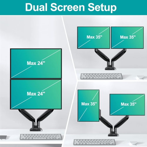 Dual Monitor Desk Mount fits 22” to 35” Ultrawide Computer Screen, Holds up to 26.4lbs Each, Fully Adjustable Long Monitor Arm for Two Monitors, Gas