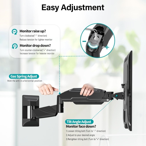 Single Monitor Wall Mount for Max 32 Inch Computer Screen, Premium Heavy Duty Single Monitor Arm, Full Motion Wall Monitor Mount with VESA Extension