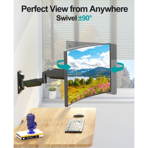 Single Monitor Wall Mount for Max 32 Inch Computer Screen, Premium Heavy Duty Single Monitor Arm, Full Motion Wall Monitor Mount with VESA Extension