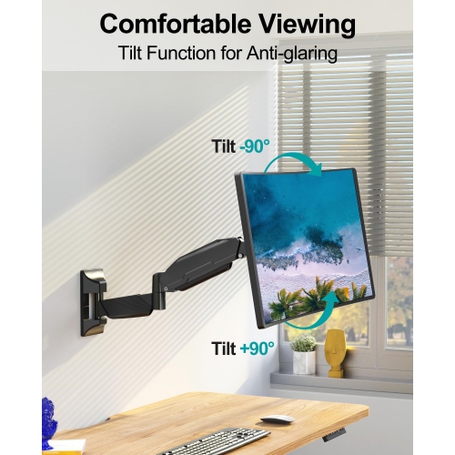 Single Monitor Wall Mount for Max 32 Inch Computer Screen, Premium Heavy Duty Single Monitor Arm, Full Motion Wall Monitor Mount with VESA Extension