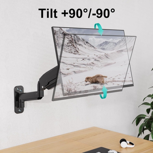 Monitor Wall Mount for Max 35 inch/26.4lbs Flat Curved Screens, Premium Heavy Duty Single Monitor Arm, Full Motion Ultrawide Wall Monitor Mount with