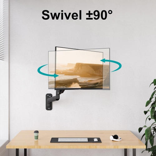 Monitor Wall Mount for Max 35 inch/26.4lbs Flat Curved Screens, Premium Heavy Duty Single Monitor Arm, Full Motion Ultrawide Wall Monitor Mount with