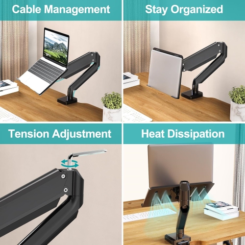 2 in 1 Function Monitor Laptop Mount, Aluminum Laptop Arm Fits Max 17" Notebook and 32" Computer Screen, Single Monitor Mount with Laptop Tray, Holds