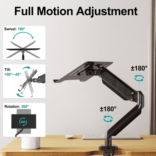 Single Monitor Mount Stand fits 22-35 inch/26.4lbs Ultrawide Computer Screen, Long Monitor Arm with Height Adjustable, Premium Gas Spring Monitor
