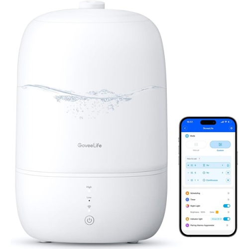 GoveeLife ‎39.4 x 23.2 x 18.9 cm Smart 3L Humidifiers for Bedroom Top Fill Cool Mist with Essential Oil Diffuser Humidity Control White