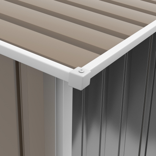 Outsunny 3' x 3' Lean-to Garden Storage Shed, Outdoor Galvanized Steel Tool House with Lockable Door for Patio, Backyard Lawn, Brown and White