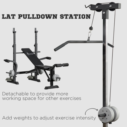 Soozier Adjustable Weight Bench with Pulley System, Incline Workout Bench Set with Squat Rack, Leg Developer, Butterfly and Weight Storage, for Home