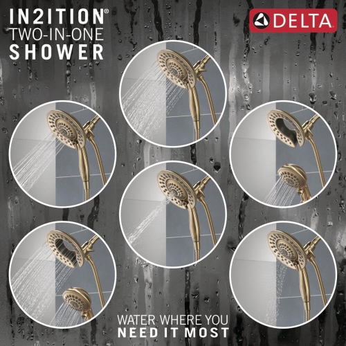 Delta Faucet Saylor 17 Series Gold Shower Valve Trim Kit with In2ition 2-in-1 Shower Head with Handheld Spray -Open Box