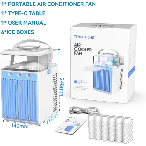 Portable Air Conditioners, 4 in 1 Rechargeable Mini Air Conditioner Evaporative Personal Cooler Humidifier - App Control, 800ML Mini AC Desktop