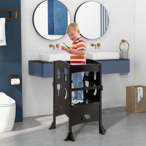 Costway Folding Kitchen Kids Step Ladder Stool Wooden Toddler Safety Tower Helper