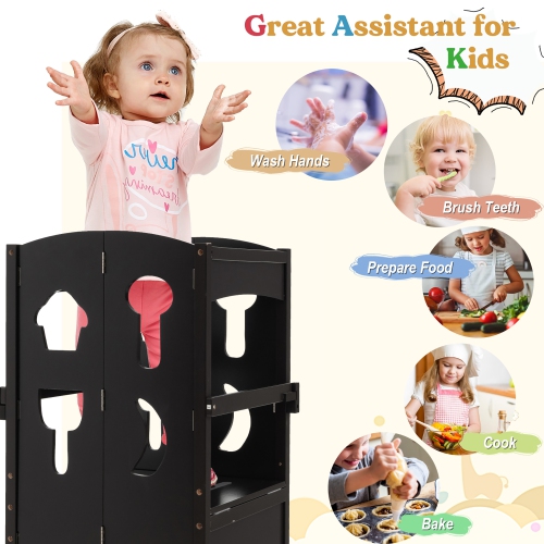 Costway Folding Kitchen Kids Step Ladder Stool Wooden Toddler Safety Tower Helper