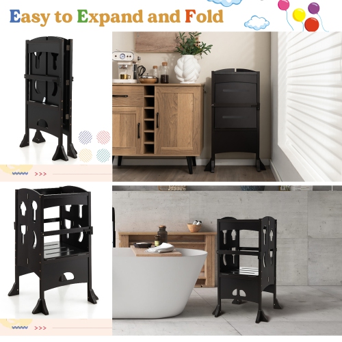 Costway Folding Kitchen Kids Step Ladder Stool Wooden Toddler Safety Tower Helper