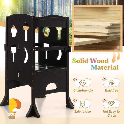 Costway Folding Kitchen Kids Step Ladder Stool Wooden Toddler Safety Tower Helper