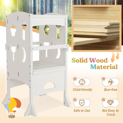 Costway Folding Kitchen Kids Step Ladder Stool Wooden Toddler Safety Tower Helper