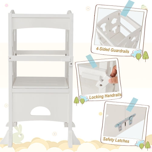 Costway Folding Kitchen Kids Step Ladder Stool Wooden Toddler Safety Tower Helper