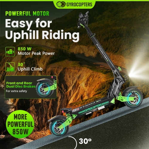 Trottinette électrique tout-terrain à carreaux de Gyrocopters, pneus de 10 po, vitesse jusqu'à 42 km/h, autonomie longue jusqu'à