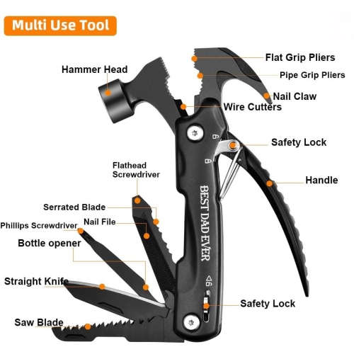 All-in-One Tools: 12-in-1 Mini Hammer Multitool - Cool Gadgets & Birthday Presents for Dad - Christmas Stocking Stuffer Gift