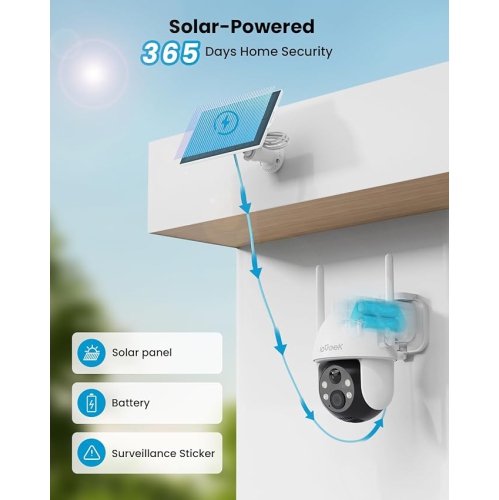 Caméras de sécurité sans fil d'extérieur à énergie solaire et à piles d'ieGeek pour la surveillance à domicile, caméra Wi-Fi PTZ à 360° avec vision