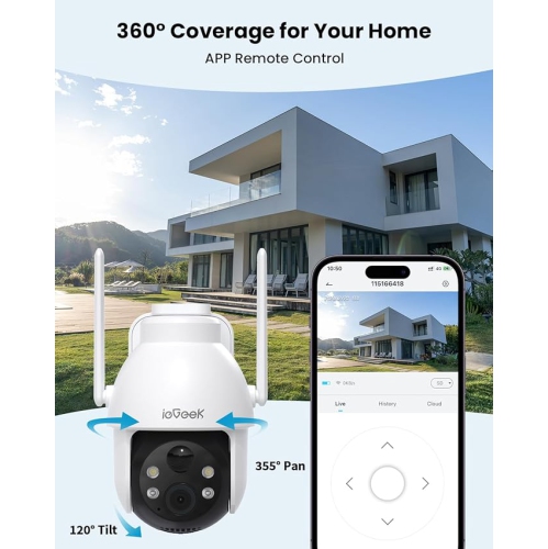 Caméras de sécurité sans fil d'extérieur à énergie solaire et à piles d'ieGeek pour la surveillance à domicile, caméra Wi-Fi PTZ à 360° avec vision