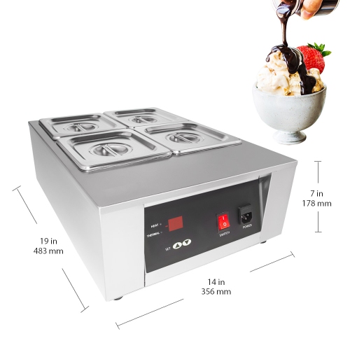 GR-D2002-4 Chocolate Melting Pot | Electric Warmer | 4 Tanks | 110V