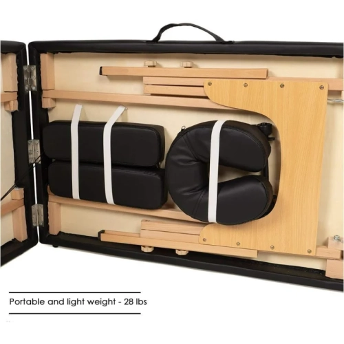 Lit de table de massage portatif de 84 po avec hauteur réglable, socle pour le visage et étui de transport – Noir, Spa pliant et lit salon