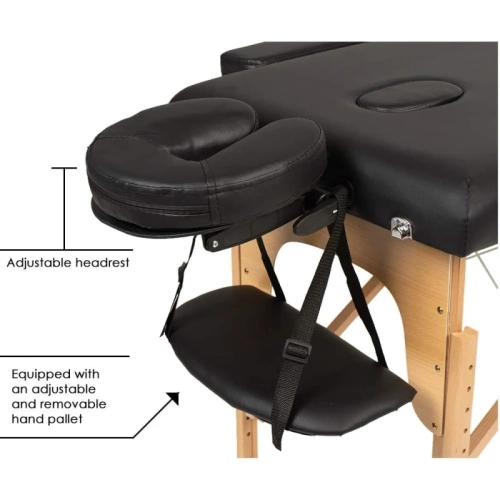 Lit de table de massage portatif de 84 po avec hauteur réglable, socle pour le visage et étui de transport – Noir, Spa pliant et lit salon
