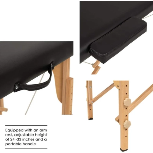 Lit de table de massage portatif de 84 po avec hauteur réglable, socle pour le visage et étui de transport – Noir, Spa pliant et lit salon