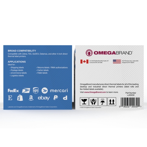 LabelJet 4"x 6" White Direct Thermal Shipping Labels, Pack of 500 Fanfolded - Compatible with UPS, Canada Post, FedEx, UPS WorldShip