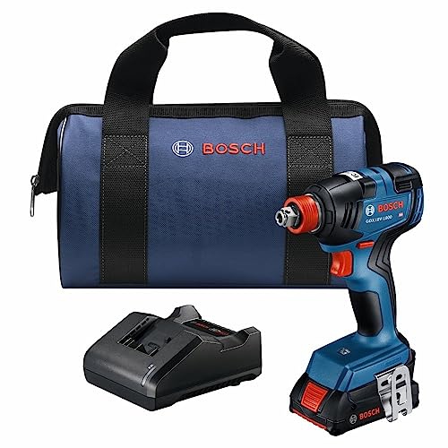 Bosch GDX18V-1800B12 18V EC Brushless 1/4 In. and 1/2 In. Two-in-One Bit/Socket Impact Driver Kit with 2.0 Ah SlimPack..