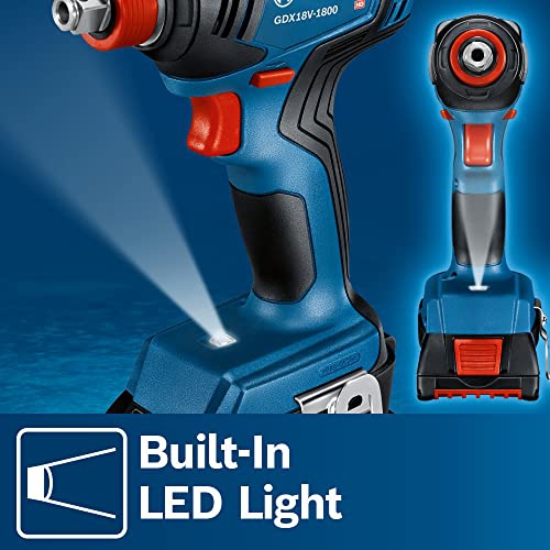 Bosch GDX18V-1800B12 18V EC Brushless 1/4 In. and 1/2 In. Two-in-One Bit/Socket Impact Driver Kit with 2.0 Ah SlimPack..
