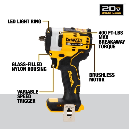 DEWALT 20V MAX Brushless Cordless Compact 3/8In Impact Wrench (Tool Only)
