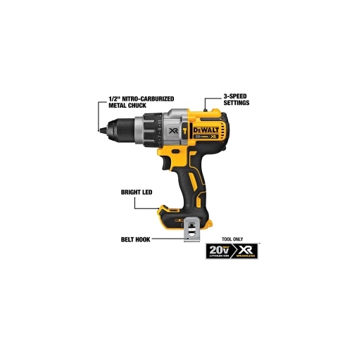 DEWALT 20V MAX XR Hammer Drill, Brushless, 3-Speed, Tool Only