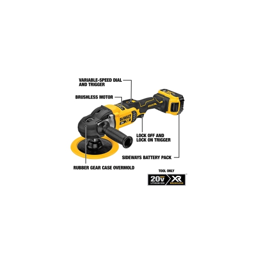 DEWALT 20V MAX* XR Cordless Polisher, Rotary, Variable Speed, 7-Inch, 180 mm, Tool Only