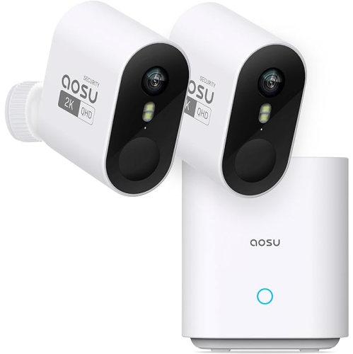 aosu Security Cameras Wireless Outdoor Home System, Real 2K HD Night Vision, No Subscription, 240-Day Battery Life, 166° Wide View, Spotlight & Sound