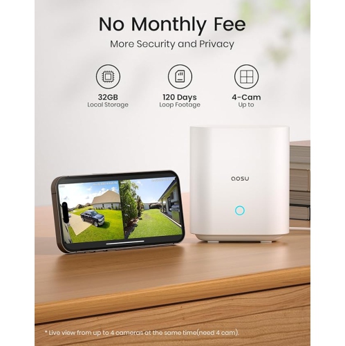 aosu Security Cameras Wireless Outdoor Home System, Real 2K HD Night Vision, No Subscription, 240-Day Battery Life, 166° Wide View, Spotlight & Sound