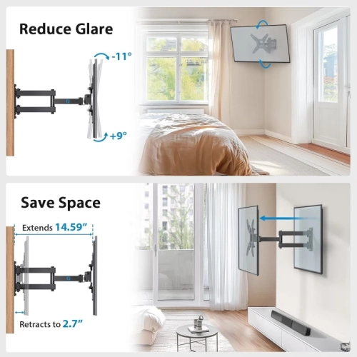 Full Motion TV Monitor Wall Mount Bracket - Articulating Arms, Swivels, Tilts, Extension & Rotation for 13-42 Inch LED LCD Flat & Curved Screen TVs &