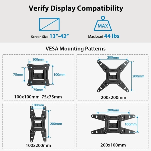 Full Motion TV Monitor Wall Mount Bracket - Articulating Arms, Swivels, Tilts, Extension & Rotation for 13-42 Inch LED LCD Flat & Curved Screen TVs &