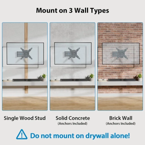 Full Motion TV Monitor Wall Mount Bracket - Articulating Arms, Swivels, Tilts, Extension & Rotation for 13-42 Inch LED LCD Flat & Curved Screen TVs &